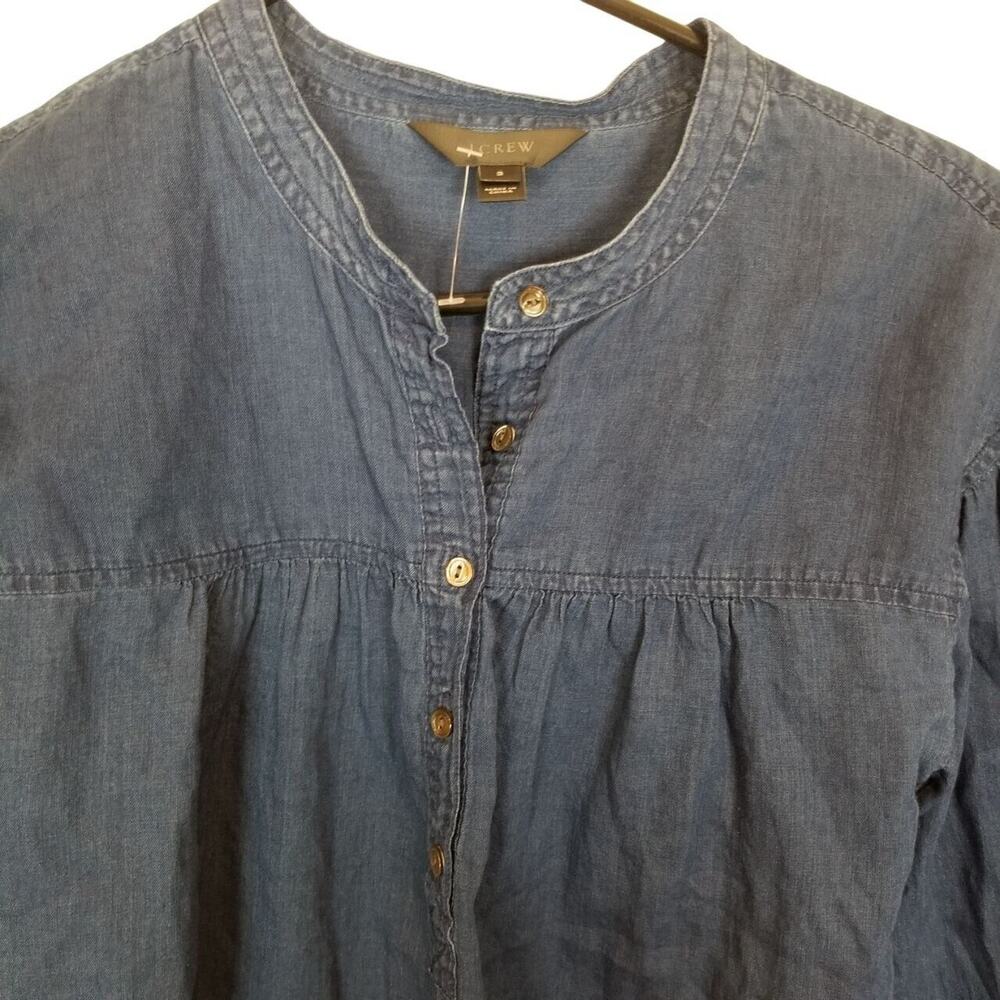 J. Crew Womens Chambray Tunic Top Size 2 Cotton Breathable Preppy Resortwear - Picture 2 of 8